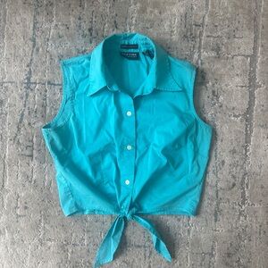 Teal Sleeveless Button-Up Top